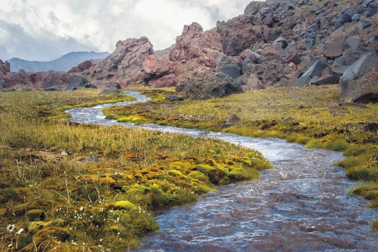 Vista panoramica delle gole dell'Alcantara con acqua cristallina tra pareti di lava nera in Sicilia.